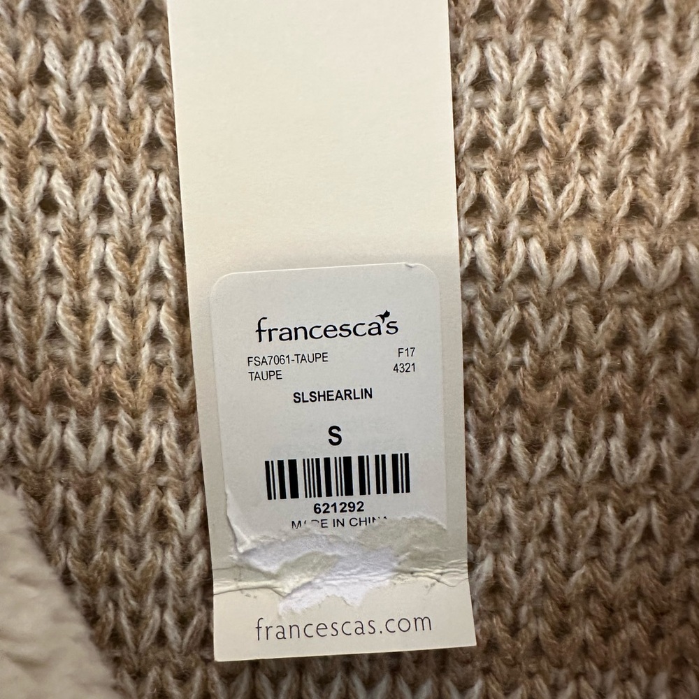 NWT! Francesca's Alya Ivory Taupe Faux Suede Sherpa Sweater Vest - Picture 4 of 8